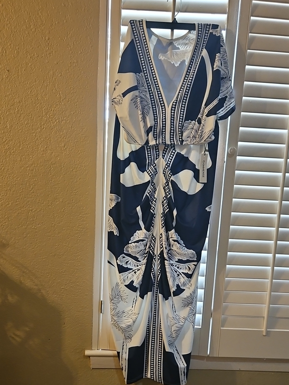 Commense Navy & White Floral V-Neck Maxi Dress
